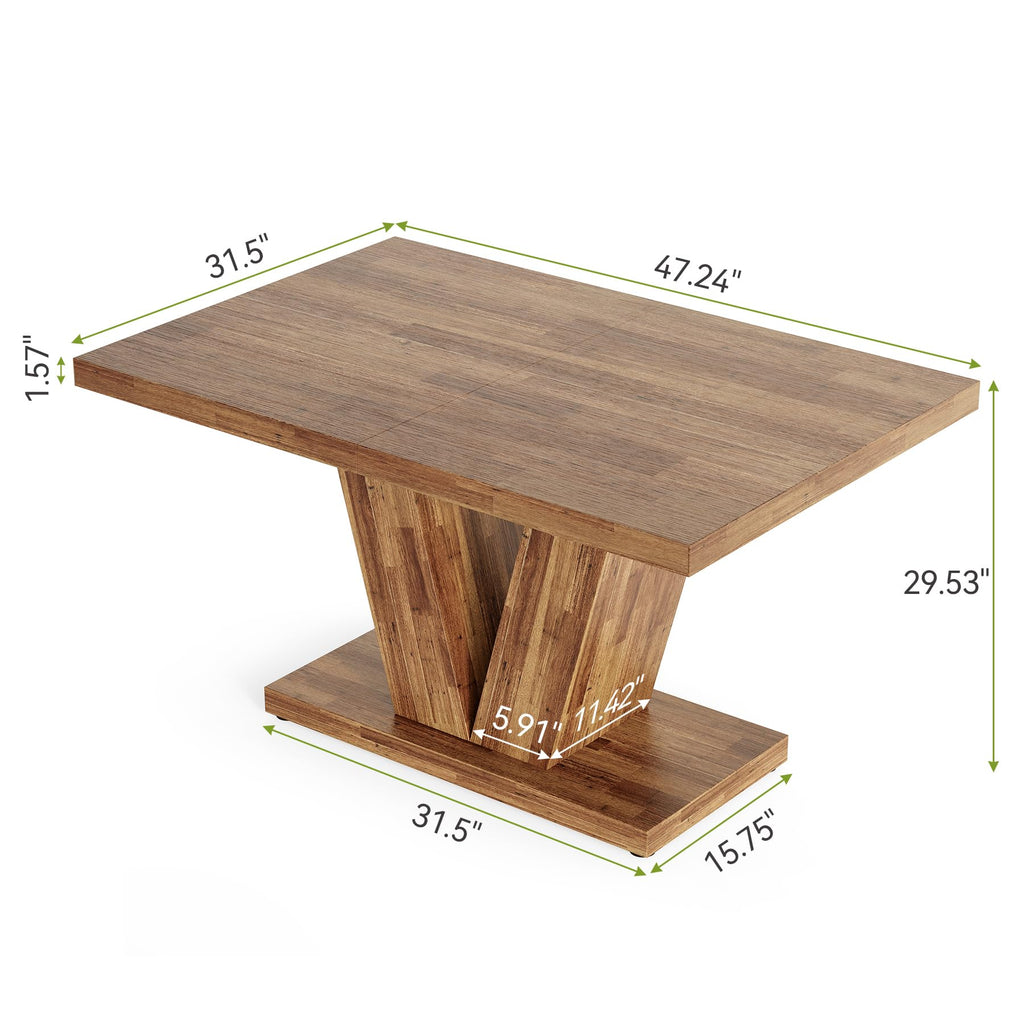 Inspired Saarinen Style 47 Inches Dining Table for 4, Modern Dining Room Tables, Brown Rectangle Kitchen Table with V-Shaped Pedestal, Wooden