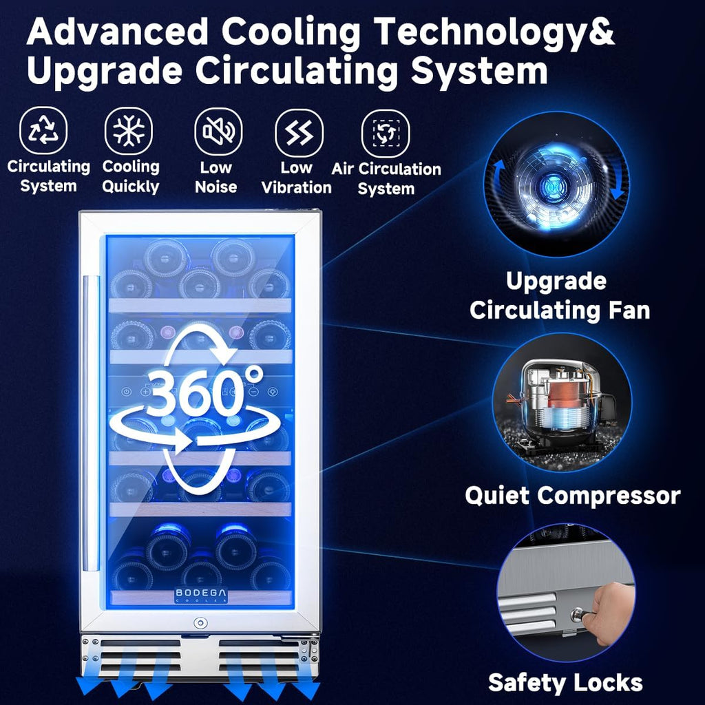 15 Inch Wine Fridge, 30 Bottles Dual Zone Wine Cooler, 41-68°F Wine Refrigerators Free standing