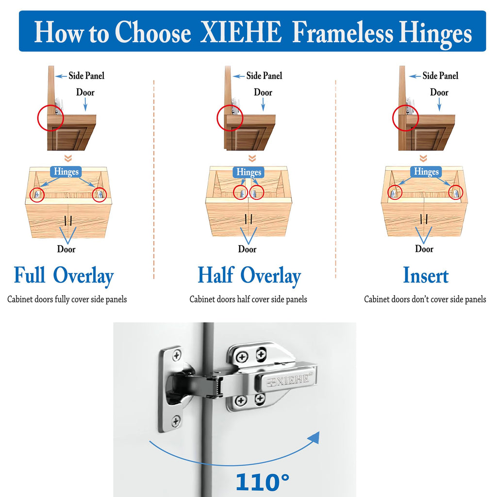 110 Degree Clip-on Soft Closing Inset Frameless Hinges 10 Pack, Cabinets Door Brushed Nickel 3D Flush Mount