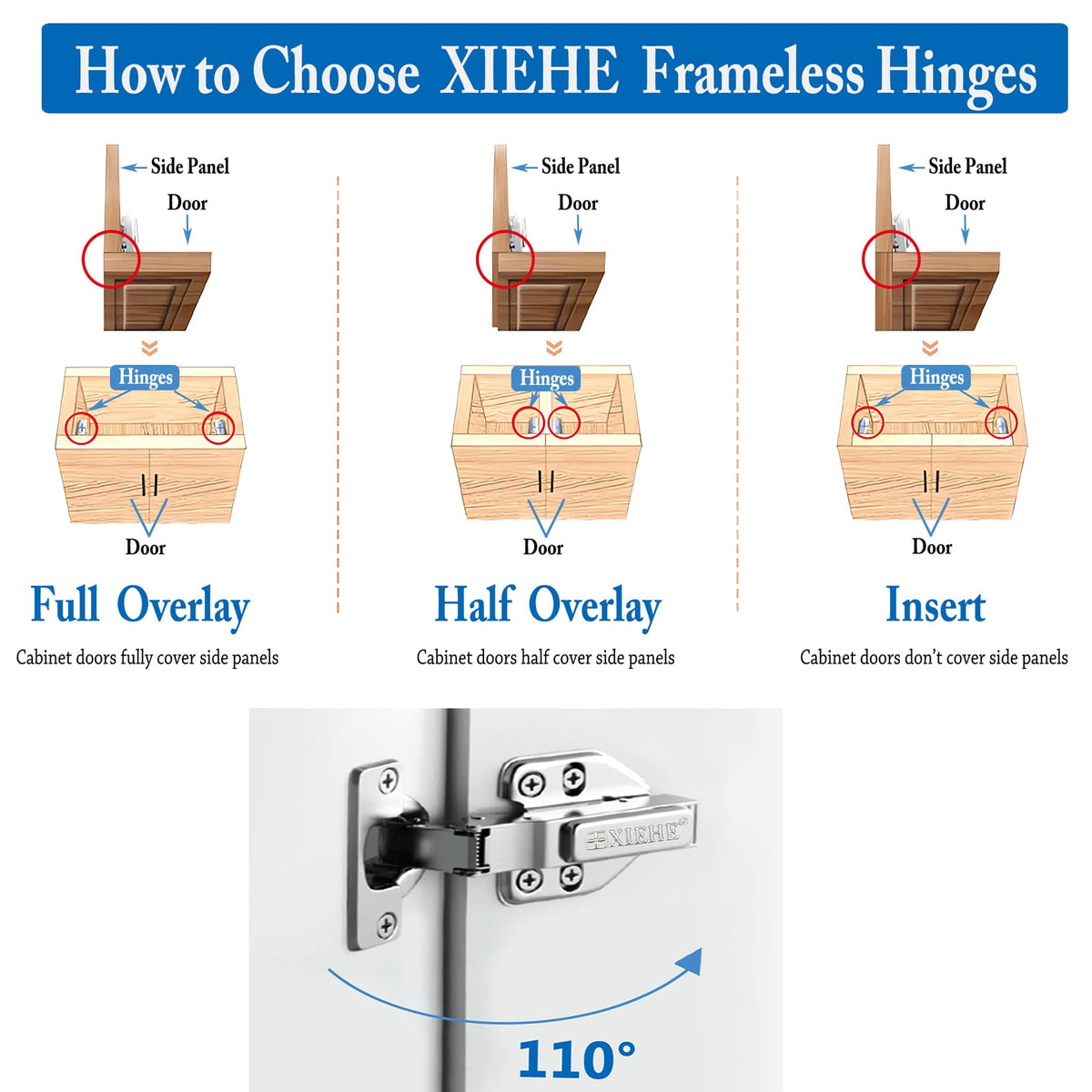 110 Degree Clip-on Soft Closing Inset Frameless Hinges 10 Pack, Cabinets Door Brushed Nickel 3D Flush Mount