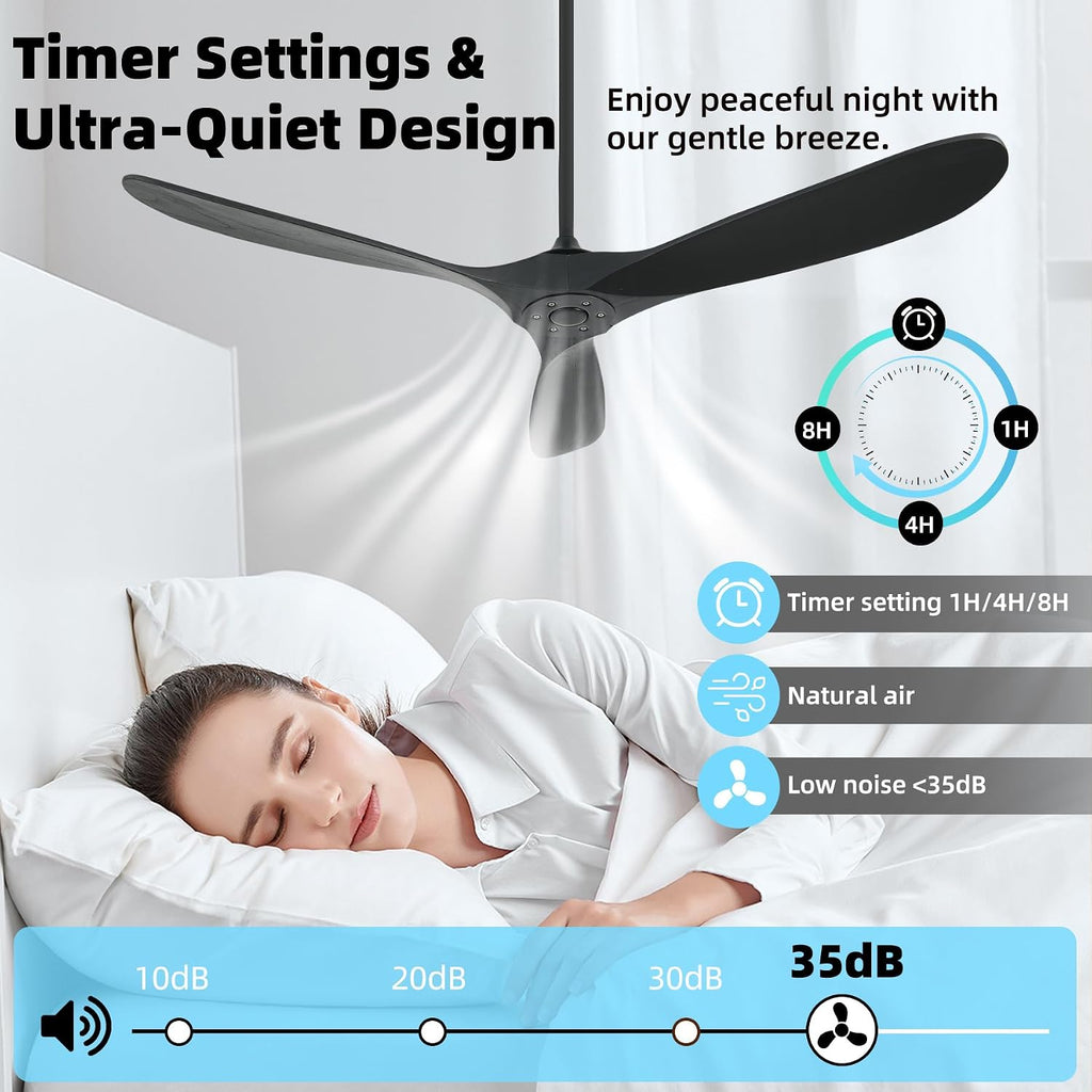 60" Wood Outdoor Smart Ceiling Fan with Remote, No Light