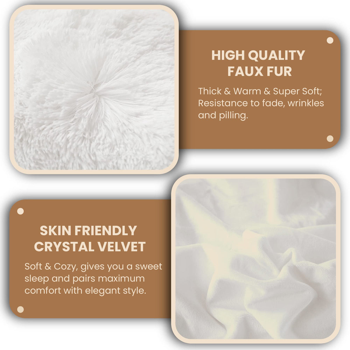 3 PCS Fluffy Faux Fur Duvet Cover Set, White