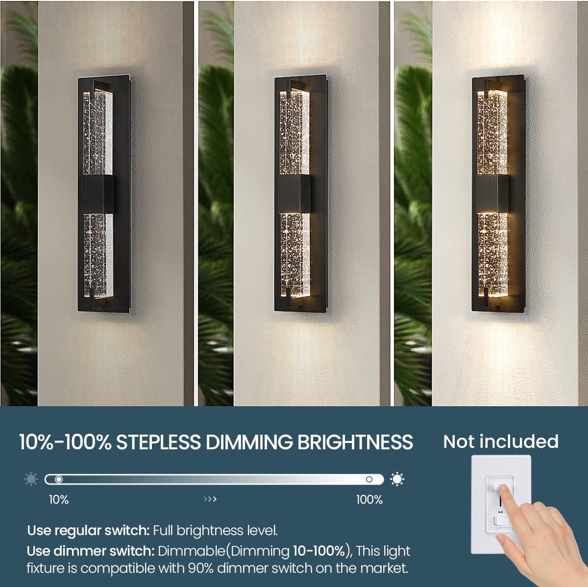 LED Wall Sconce Light: 19 Inch Black Modern Sconces Wall Lighting 3000K Dimmable Crystal Wall Lamps Indoor Bathroom