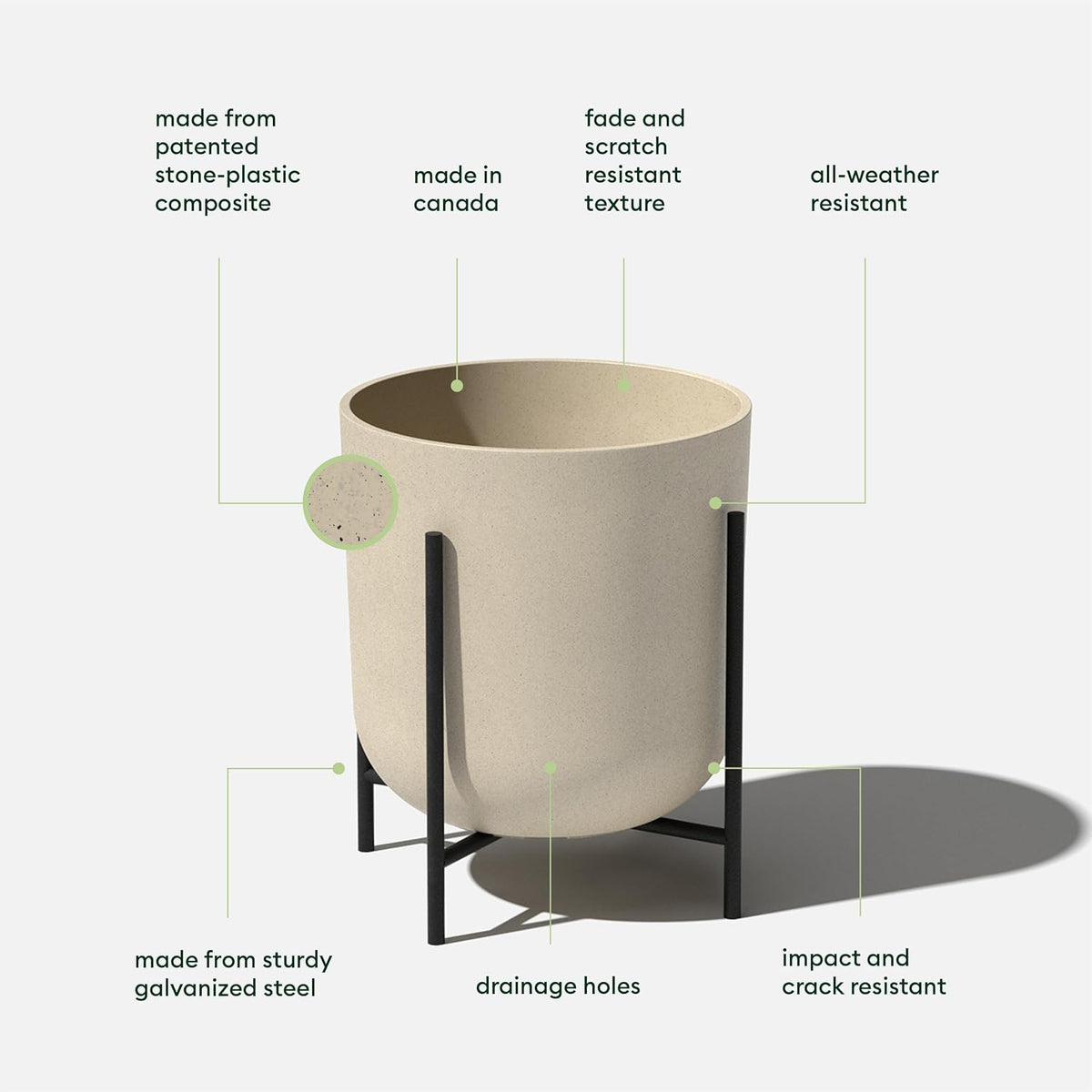 Mason Series Raised Lima Planter - Round Planter with Stand | Made From a Durable Plastic-Stone Composite & Comes