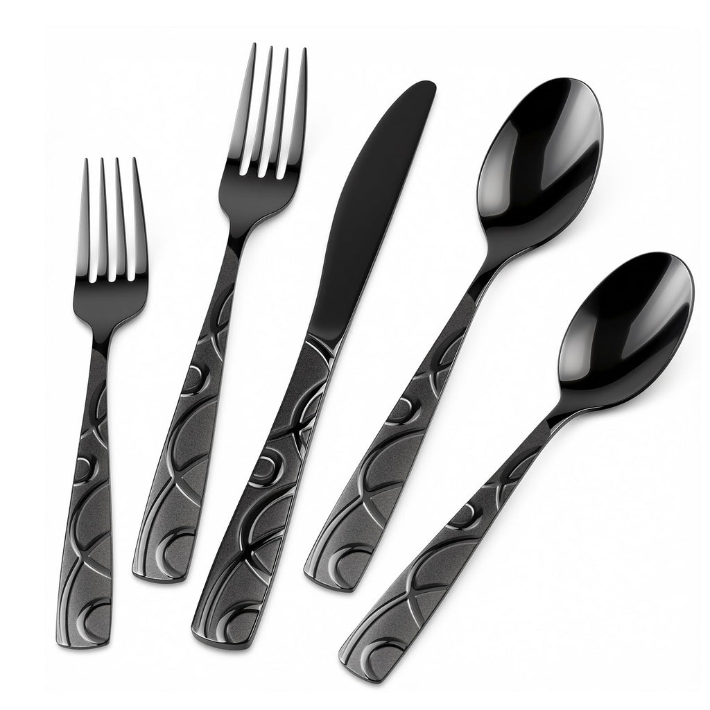 Black Silverware Set, 20 Piece Stainless Steel Cutlery Set for 4