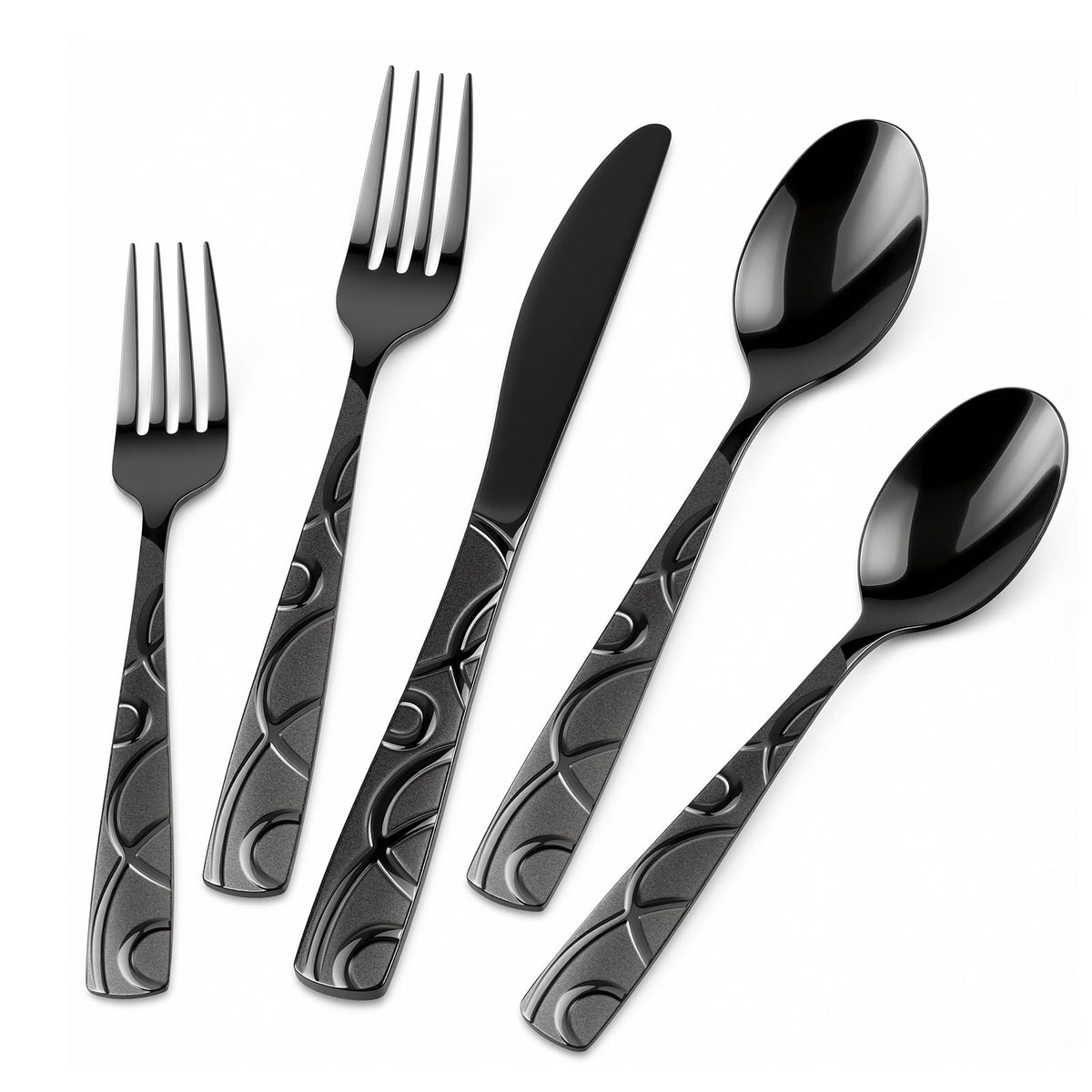 Black Silverware Set, 20 Piece Stainless Steel Cutlery Set for 4