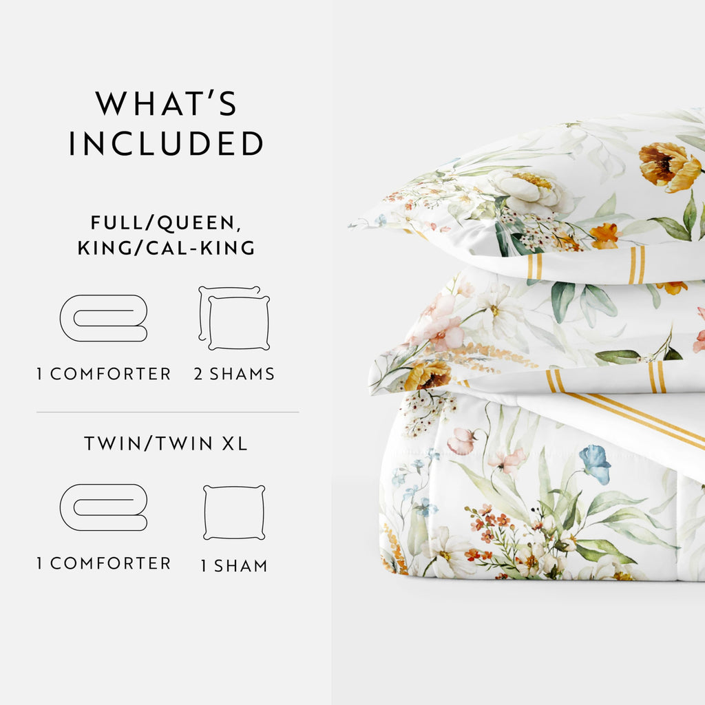 Comforter Set Patterned Microfiber All Season Down-Alternative Ultra Soft Bedding in Chintz Floral Stripe