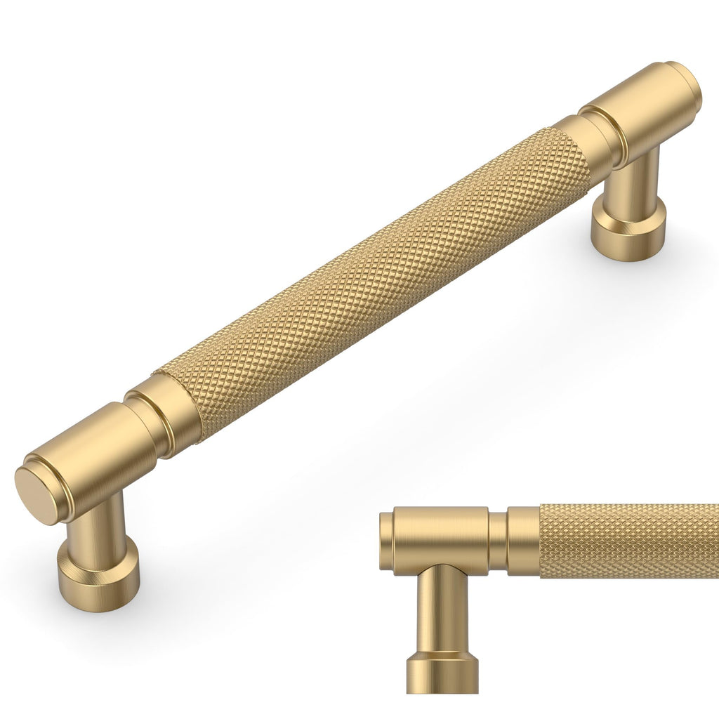 6 Pack Champagne Bronze knurled Cabinet Pulls 6.3"