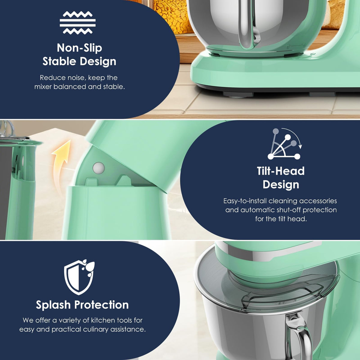 5.5QT Electric Stand Mixer,Tilt-Head Food Mixer(Green)