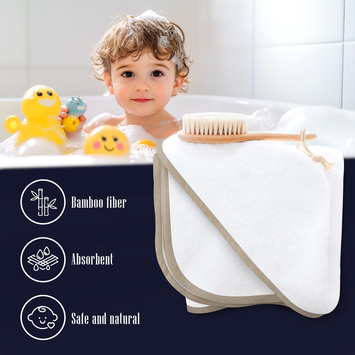 2 Pack Baby Bath Towel - Rayon Made from Bamboo, Ultra Soft Hooded Towels for Kids - X Large Size for 0-7 Yrs