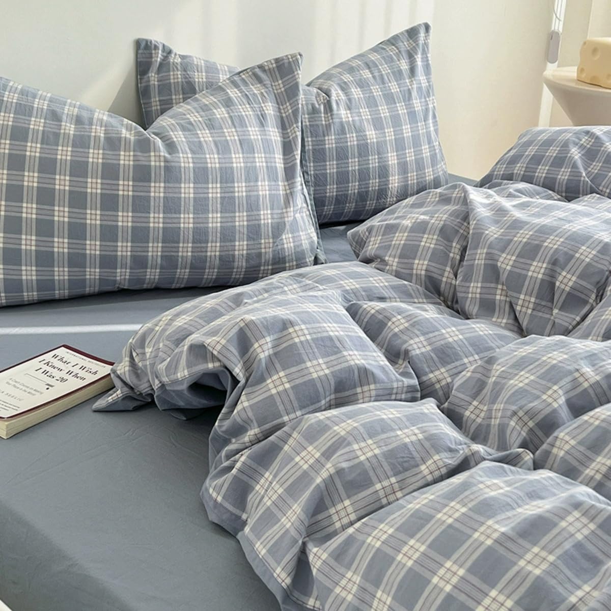 Blue Gingham Comforter Set Reversible Plaid Bedding Set
