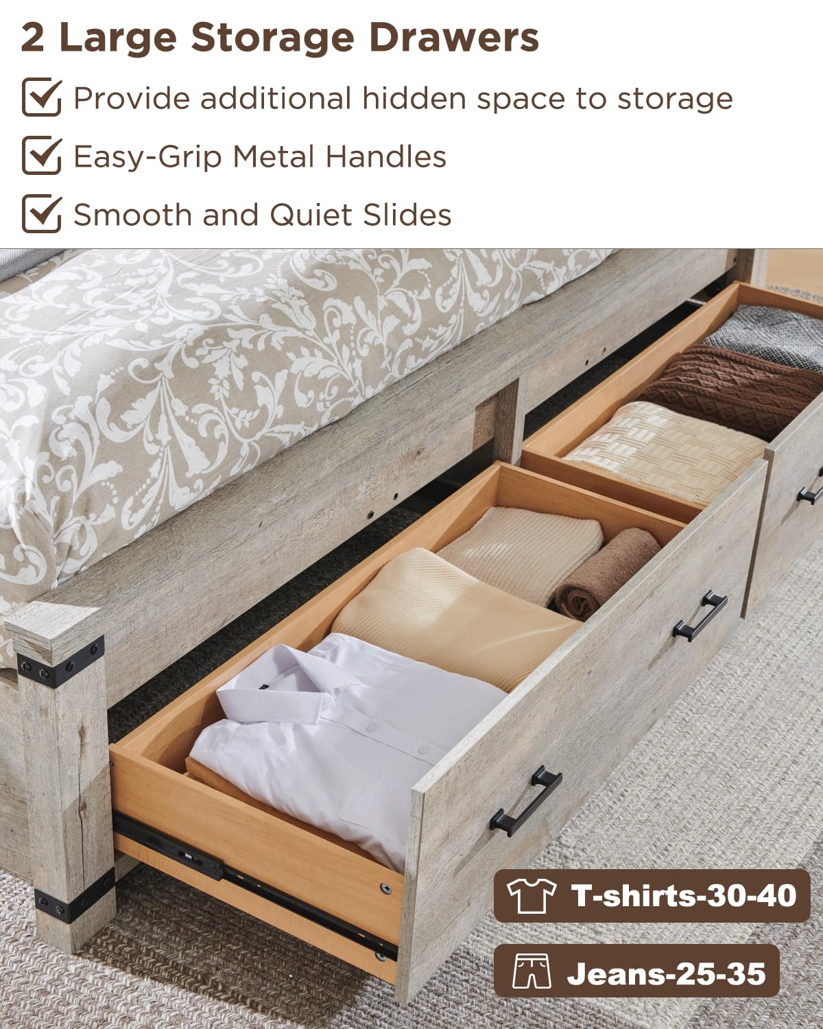 54" Tall Farmhouse Bed Frame, Light Rustic Oak