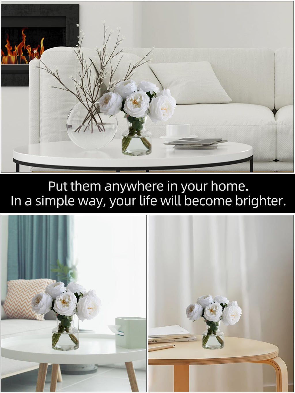 Fake Peonies with Vase, Real Touch Peony Floral Arrangement Centerpiece