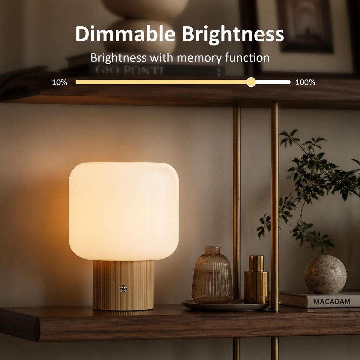 Cordless Rechargeable Mushroom Table Lamp with 3 Color Temps LED Dimmable