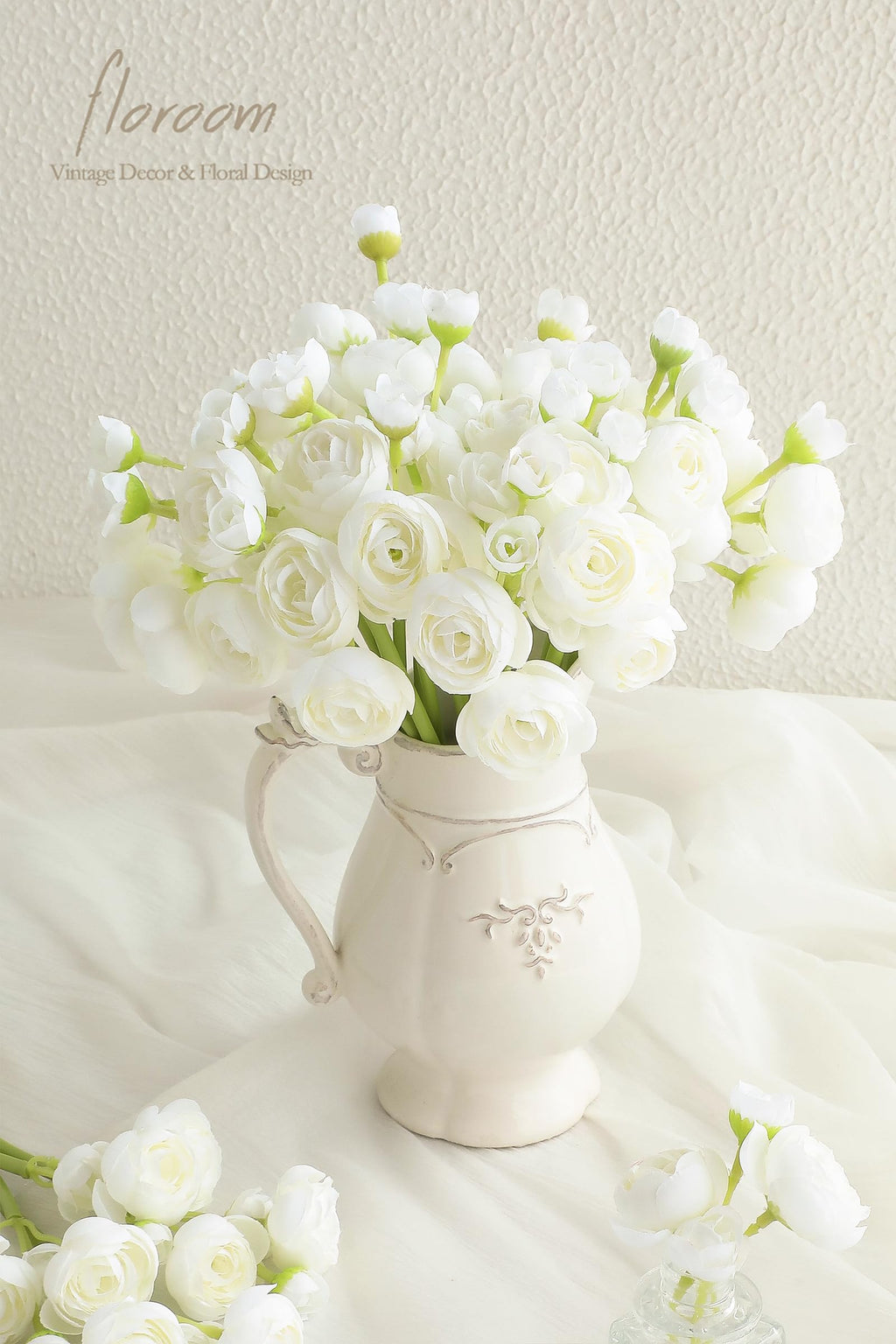 Ranunculus Artificial Flowers 18 Pcs Ivory Faux Silk Mini Ranunculus Bulk Fake Wedding Filler Flowers for DIY