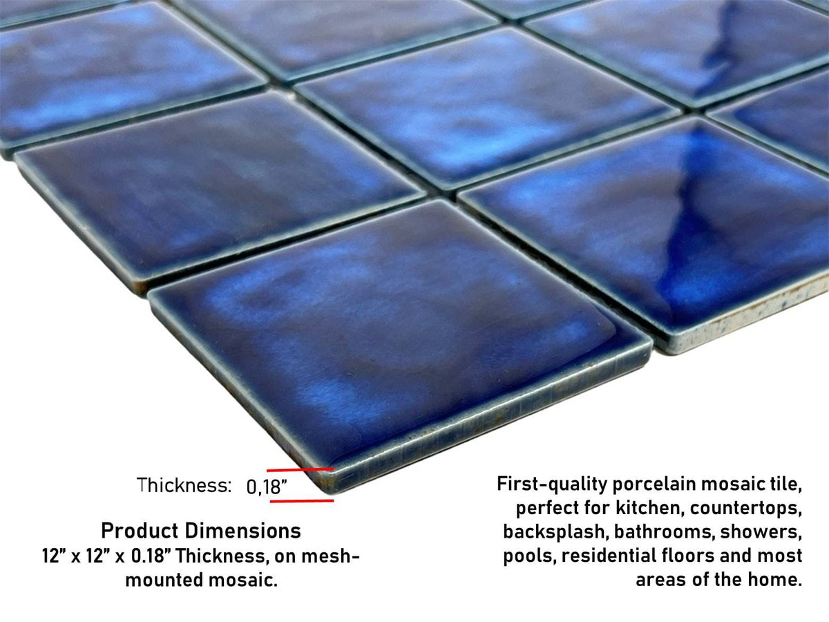 5 sq.ft. Marble Blue 3x3 Inches Porcelain Tile - Polished Square Mosaic for Swimming Pools, Spas, Showers, Kitchen