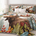 Moose Hummingbird Quilt Set 2 Pieces Woodland Bedding Rustic Cabin Bedspread with 1 Pillowcase Forest Animal
