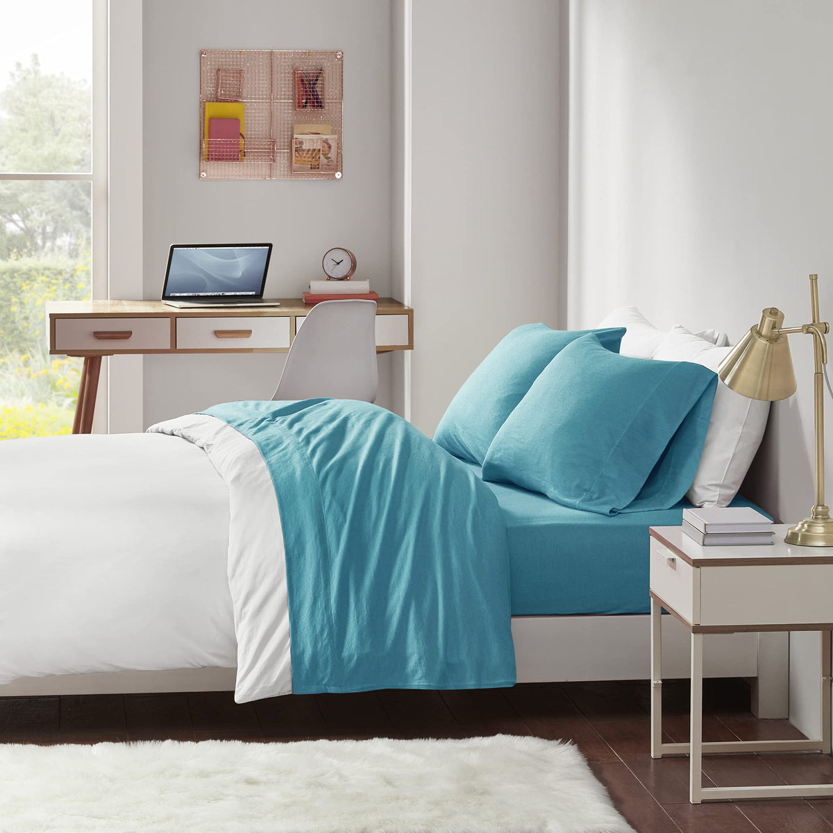 Cotton Blend Jersey Knit Sheet Set Twin XL Size, Teal