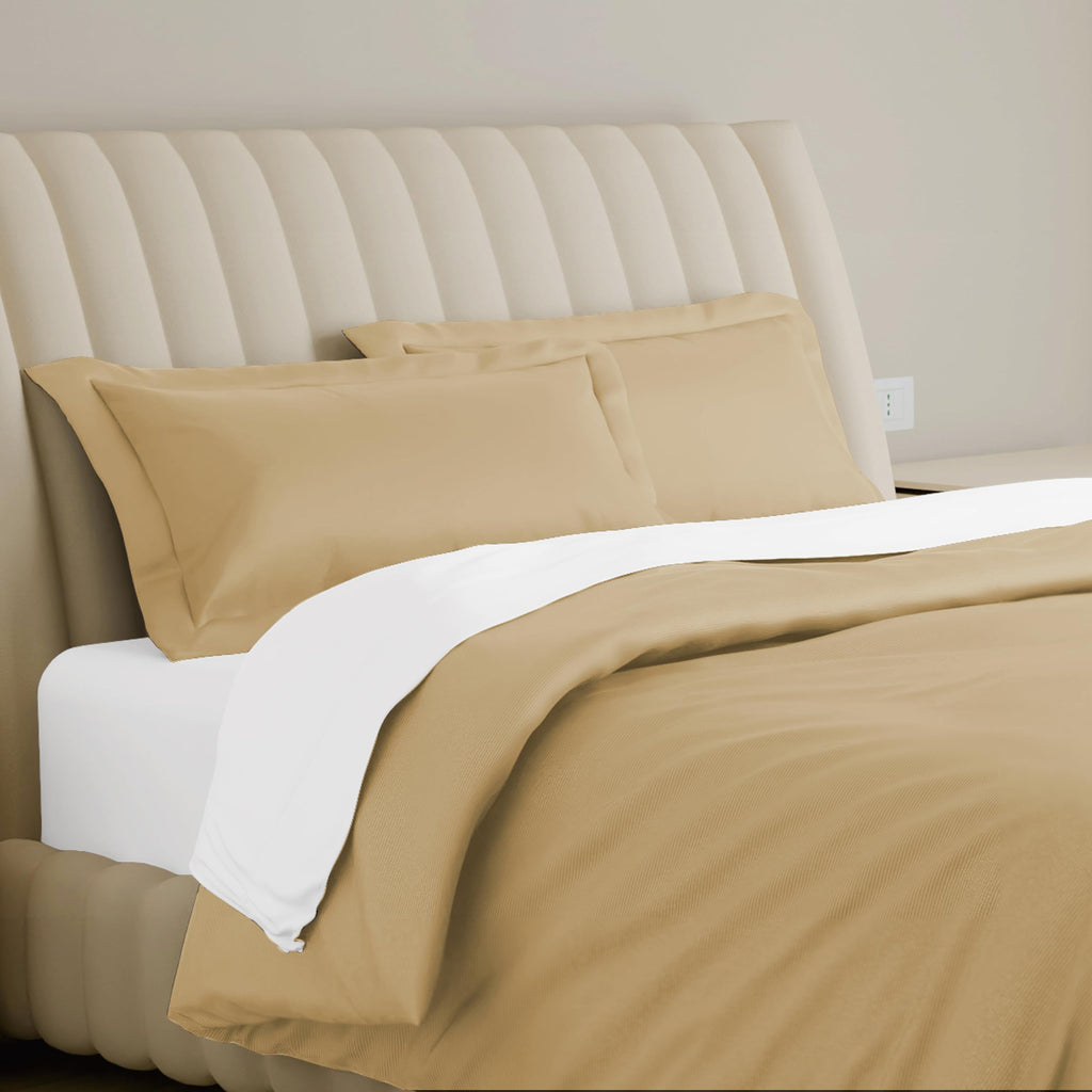 100% Egyptian Cotton Duvet Cover - 800 Series Tulips Collection 3 PC Sand, Extra Long Staple Egyptian