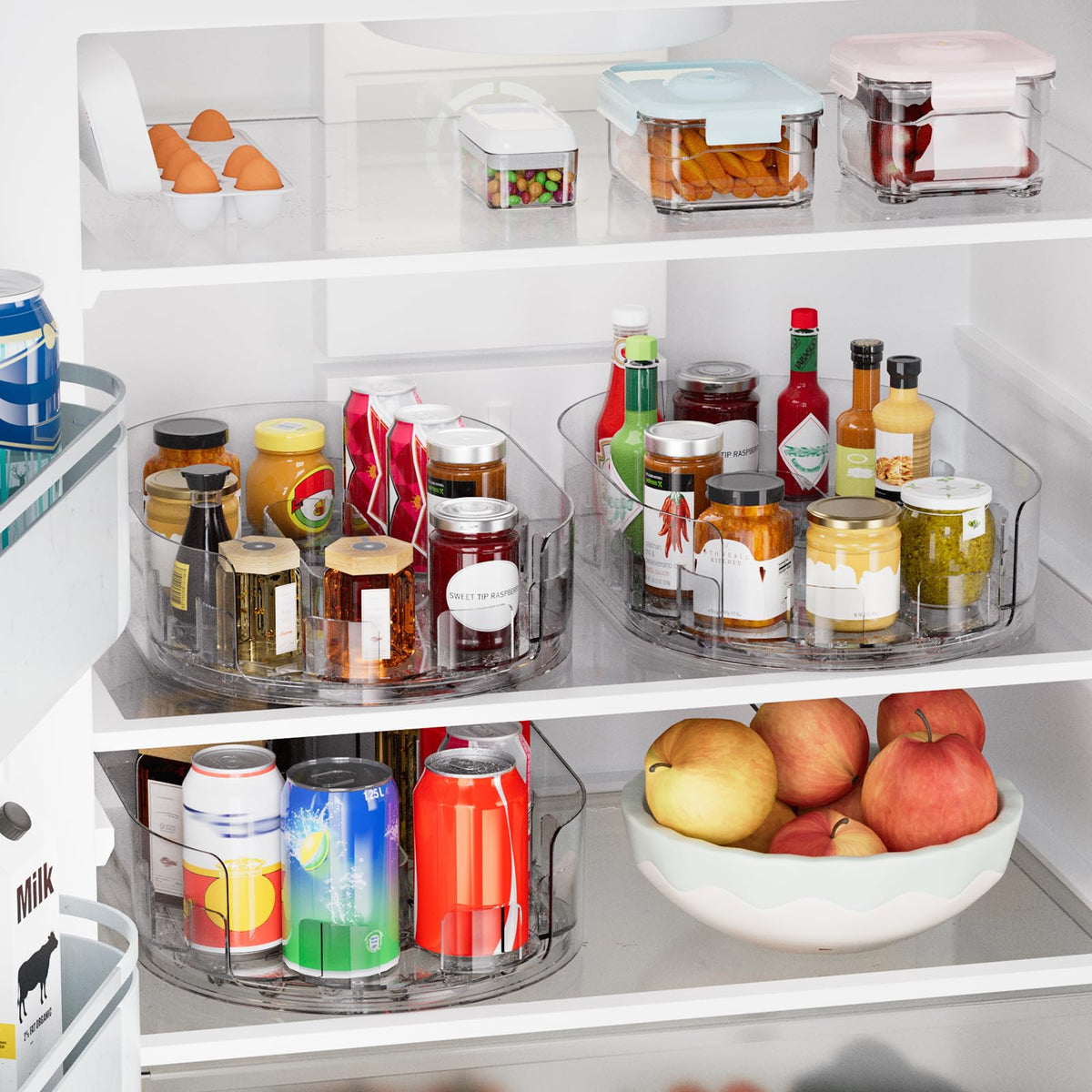 Lazy Susan Organizer for Refrigerator, 13" x 8.5" Clear Rectangular Fridge Organizer Turntable for Condiments, Spice