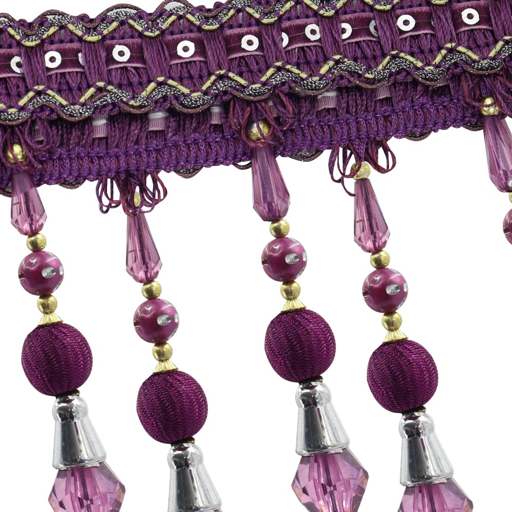 Beading Fringe Trimming Long Beads Tassel Curtain Trim Ribbon Trim for Cover Edge Decorative (Purple) - 3yards