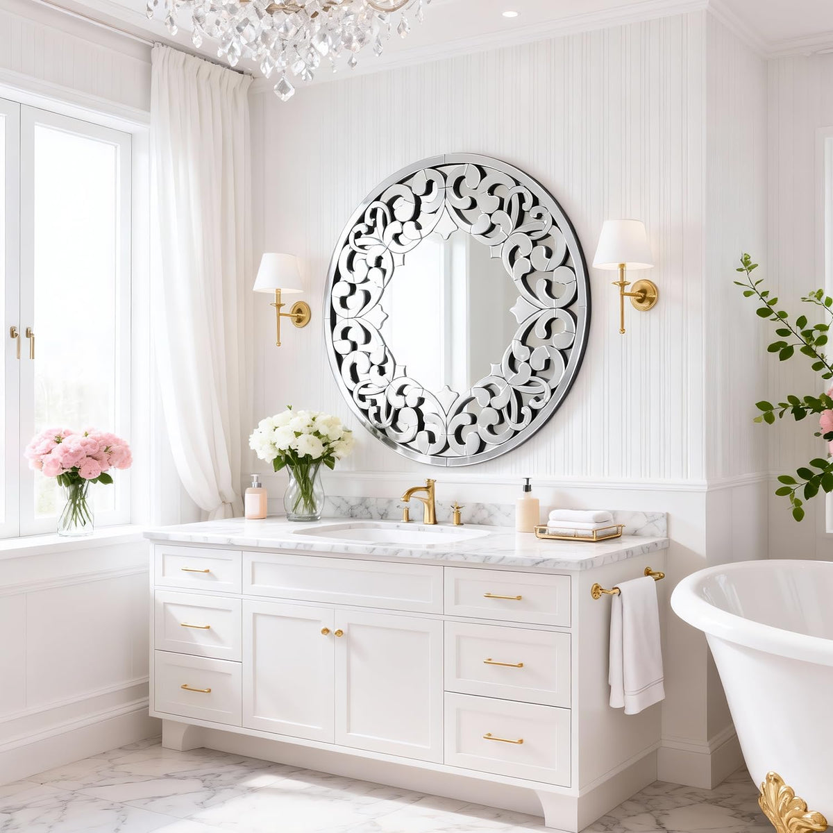 Round Wall Mirror 32 Inch Modern Silver Decorative Mirror