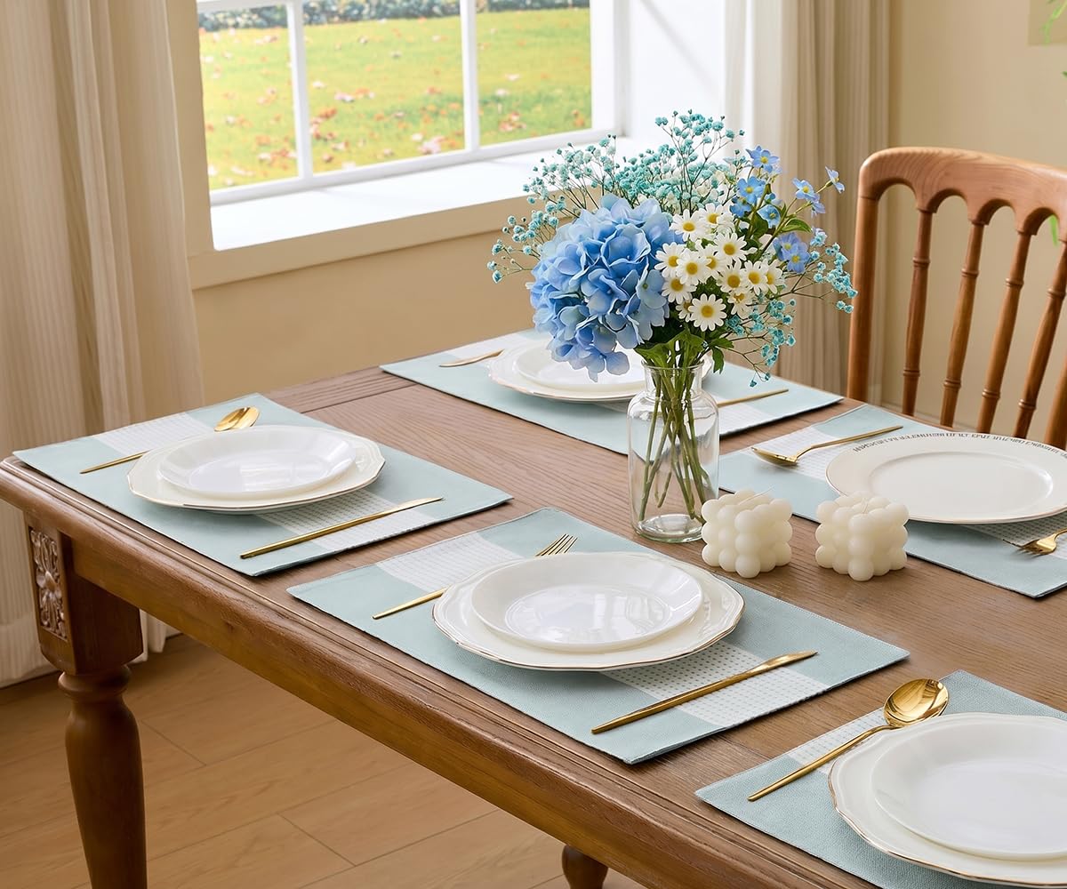 Linen Placemats Set of 6, Aqua Blue Place Mats Table