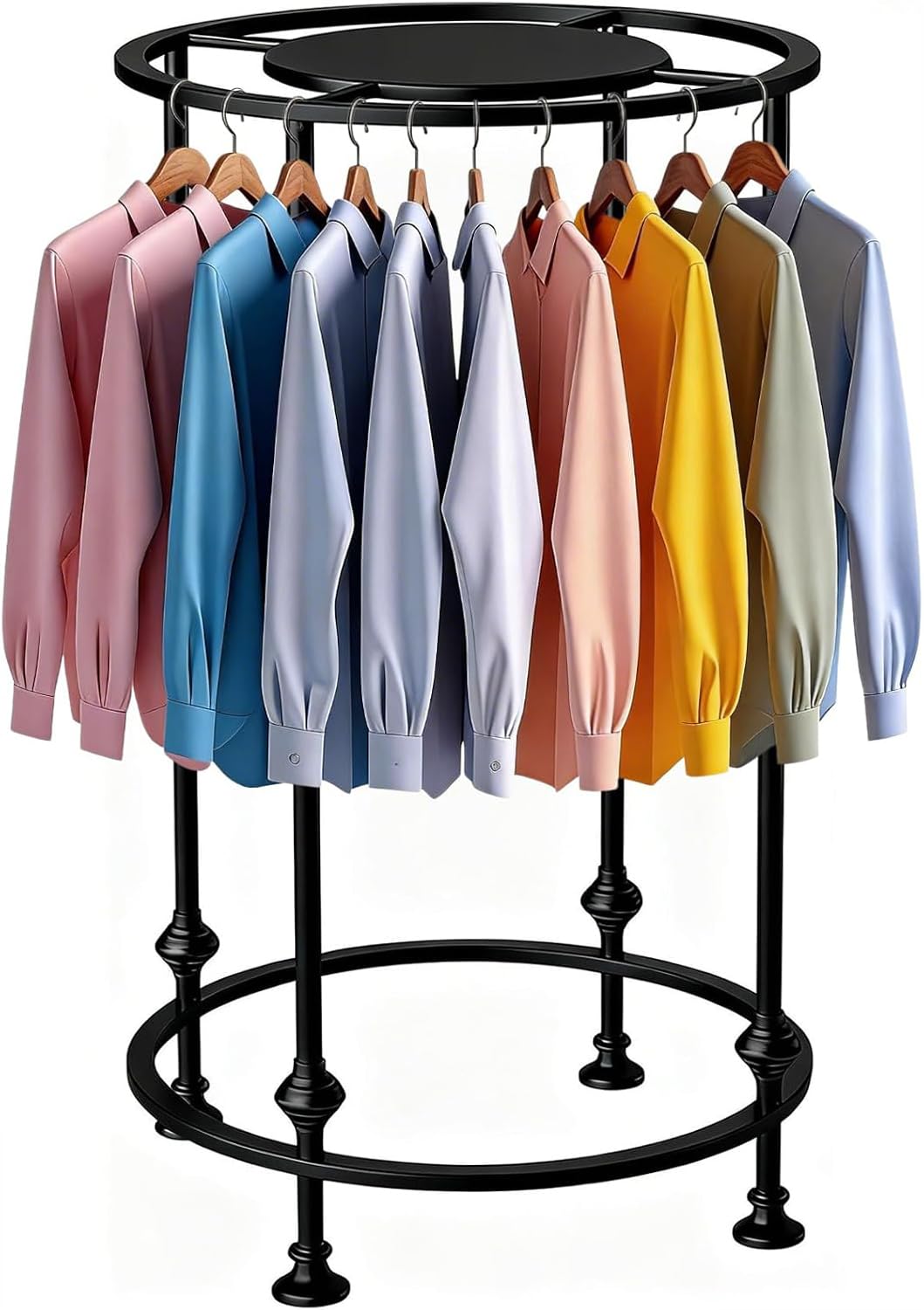 Round Garment Rack for Retail Display-Heavy Duty Metal Clothing Rack, Black