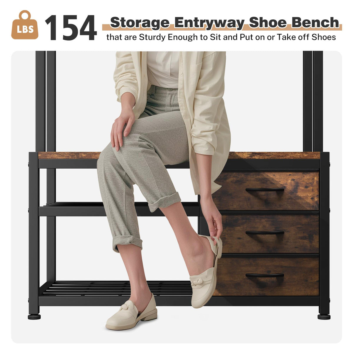 Hall Tree with Bench and Shoe Storage, 31.5" Entryway Cabinet