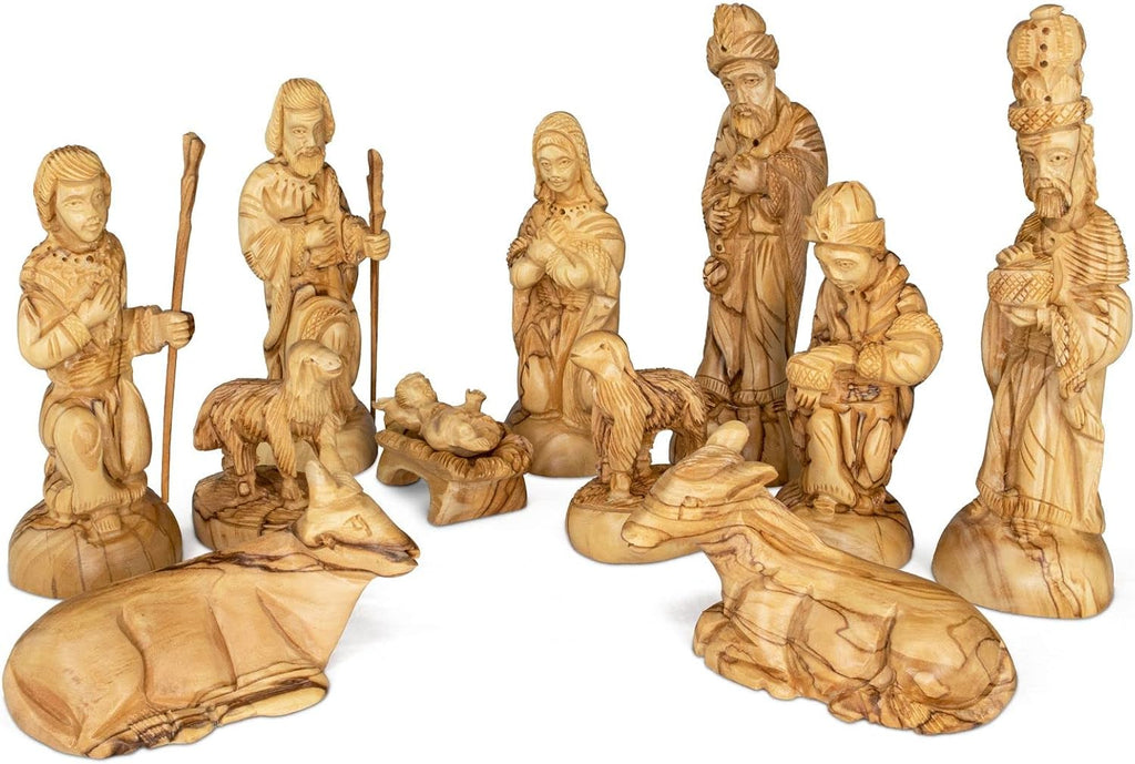 12 Pcs Holy Land Olive Wood Detailed Nativity Set, Large