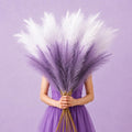 Artificial Pampas Grass, 9 Pcs 45" Mixed Color White & Lavender Purple