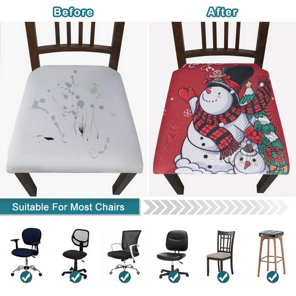 6 Pack Christmas Seat Covers Chairs Stretch Printed Xmas Chair Seat Covers, Removable Upholstered Chair Seat
