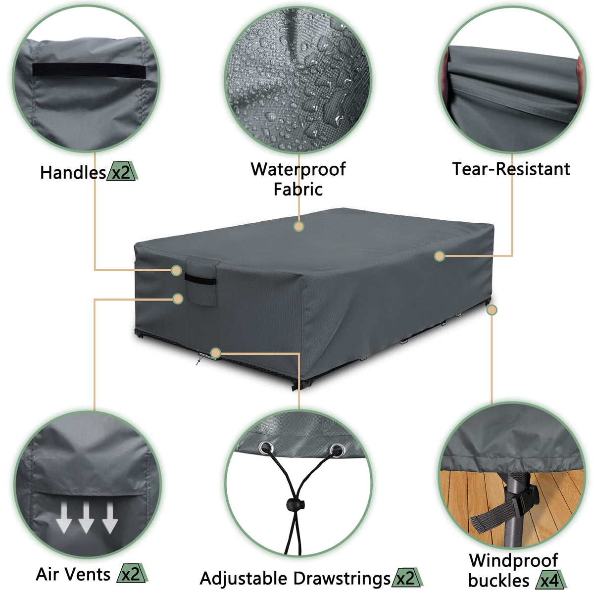 Outdoor Furniture Cover Waterproof, Patio Sectional Cover for Outdoor Furniture Set, 600D Heavy Duty, 110" L x 84" W