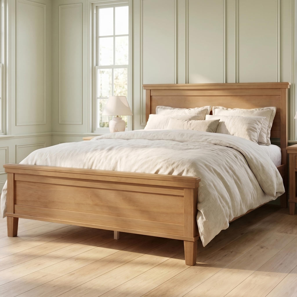 Wood Platform Bed Frame with Headboard, Farmhouse Style