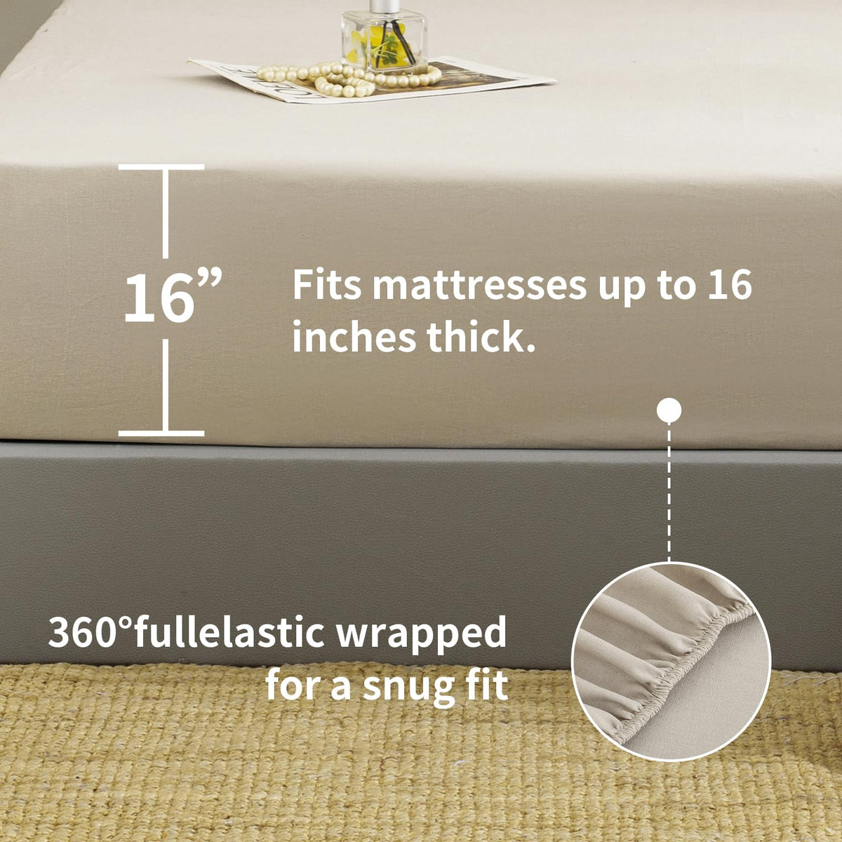 100% French Linen Sheets Bed Sheets 4Pcs, 16" Deep Pocket