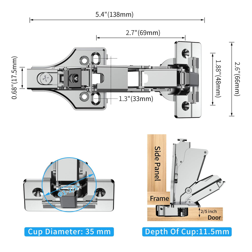 2 Pack Face Frame Full Overlay 175 Degree Lazy Susan Hinge, Clip ON Plate, Soft Close Multi-Pivot Concealed Hardware
