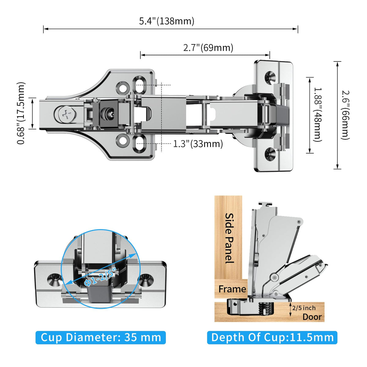 2 Pack Face Frame Full Overlay 175 Degree Lazy Susan Hinge, Clip ON Plate, Soft Close Multi-Pivot Concealed Hardware