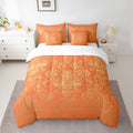 Gothic Damask 7 Piece Comforter Set Full Bed in a Bag, Exotic Moth Bedding Sets Orange and Yellow Victorian Floral