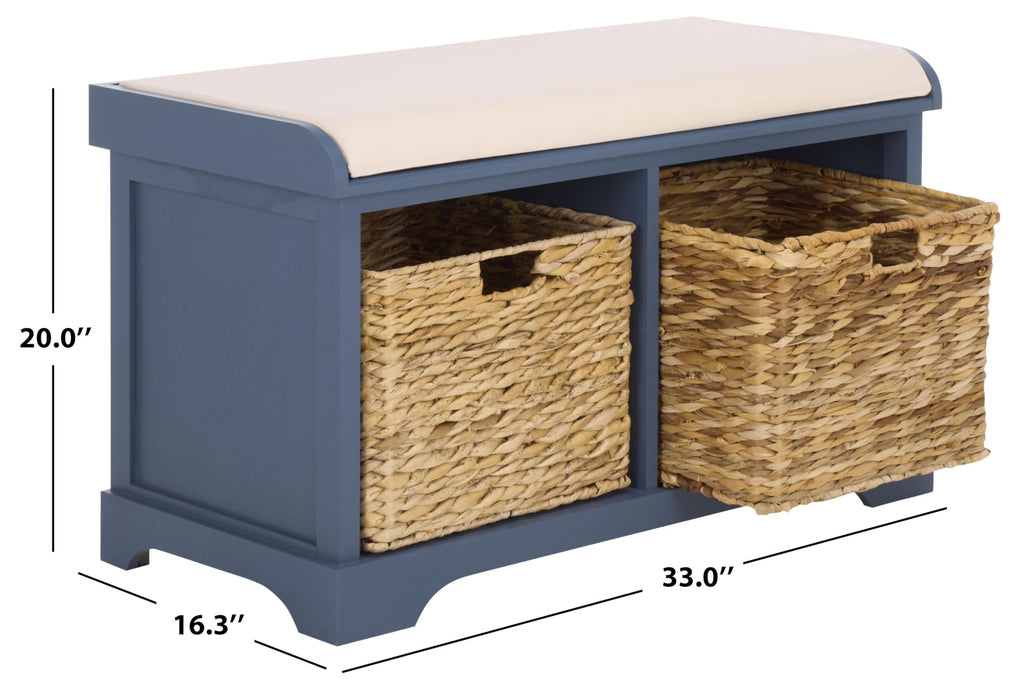 Freddy Wood Storage Bench, 33" Farmhouse Blue