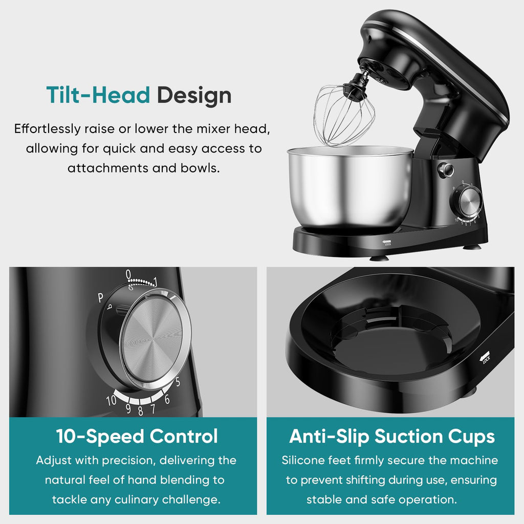 6.3 Qt Stand Mixer, 10-Speed Tilt-Head Electric Mixer for Baking