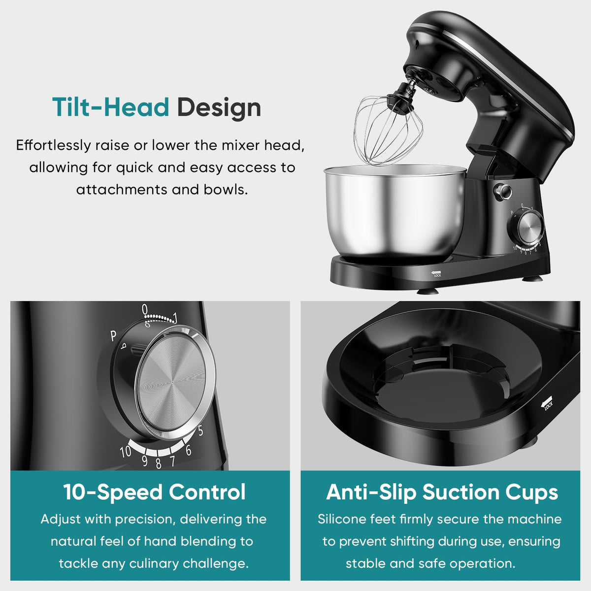 6.3 Qt Stand Mixer, 10-Speed Tilt-Head Electric Mixer for Baking