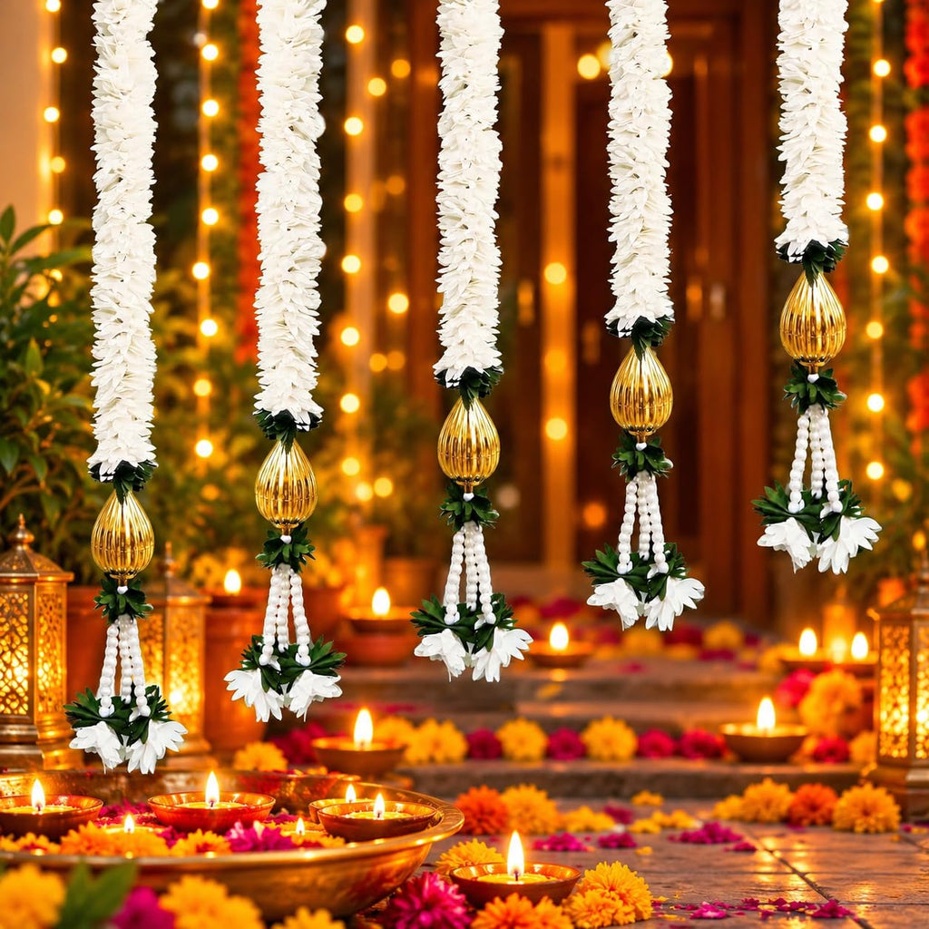 Diwali Decorations, 5 Pc Indian Decor Artificial Flower Garland 3Ft