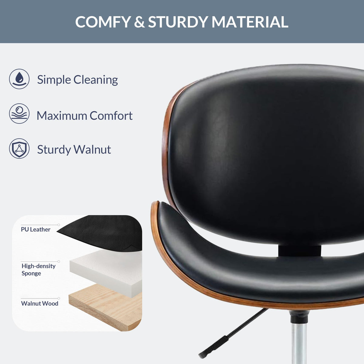 Inspired Eames Style Mid Century Modern Shell Chair, Classic Tripod Design Walnut Plywood Faux Leather Upholstered Lounge Armless Chair