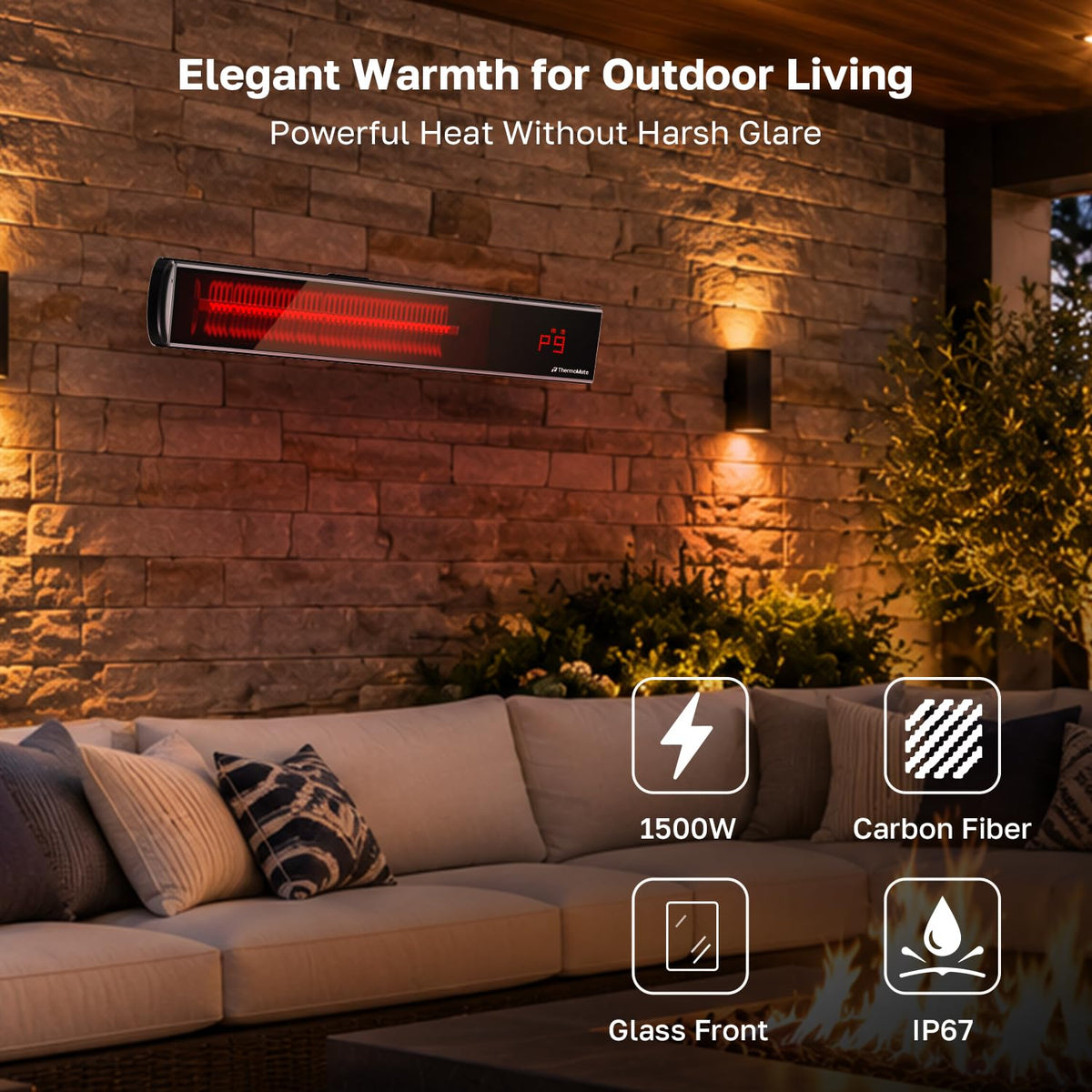 Electric Infrared Patio Heater 1500W Low Glare