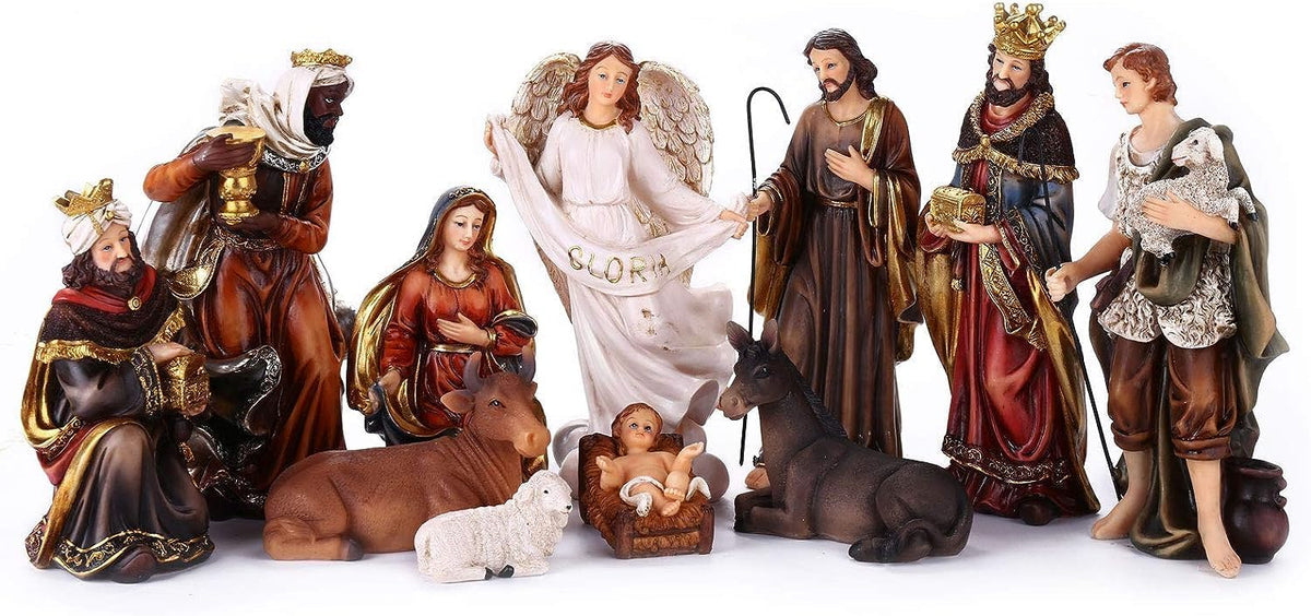 Nativity Set 8.5 inch Resin Stone 11 Figurines, Catholic Gift Holy Family Christmas Decoration Nativity Scene
