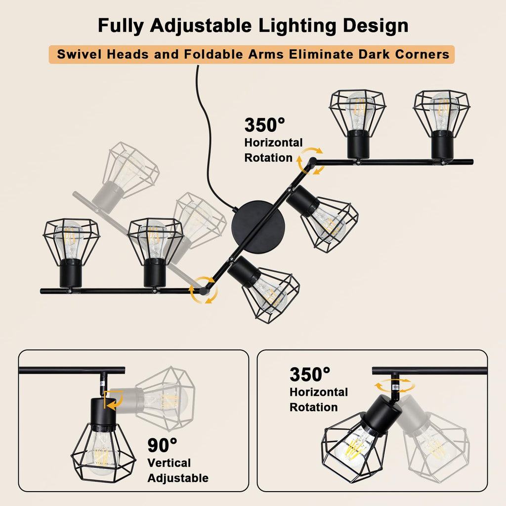 Plug in Track Lighting, 6-Light Adjustable Ceiling Fixture Black