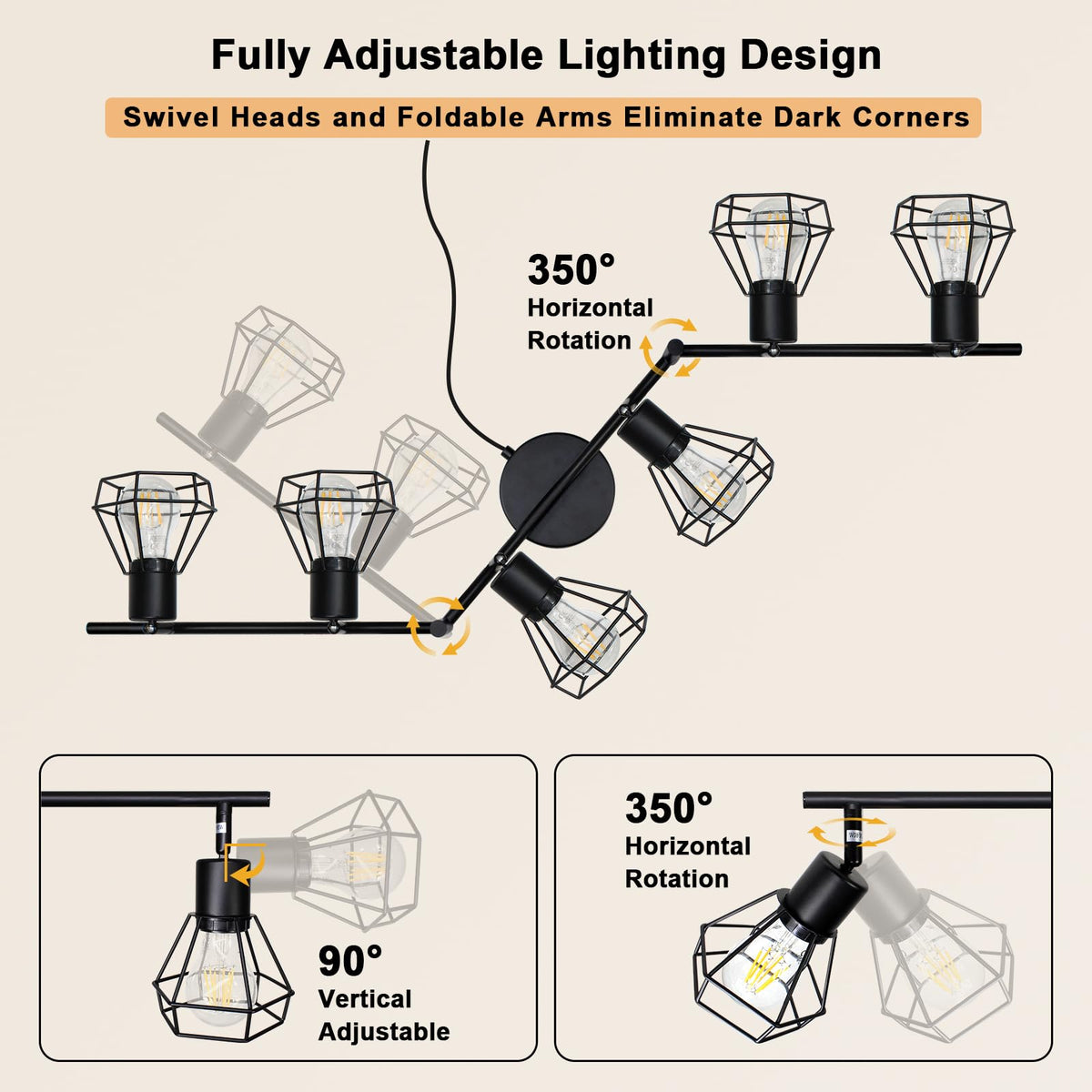 Plug in Track Lighting, 6-Light Adjustable Ceiling Fixture Black
