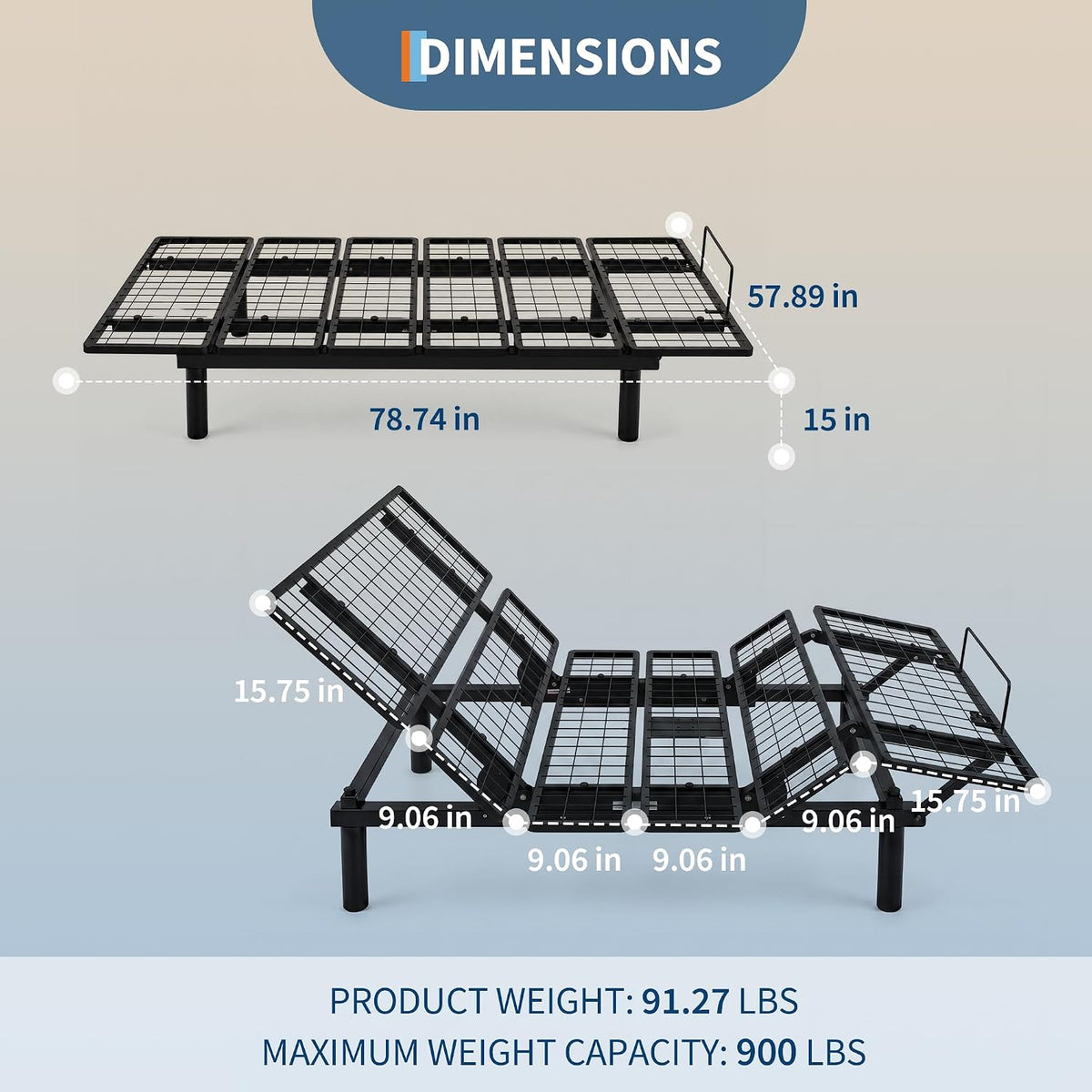 Electric Adjustable Bed Frame with Remote, Head & Foot Incline Base, Queen