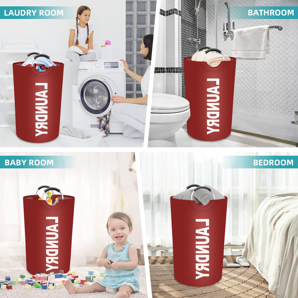 115L Large Laundry Basket, Dirty Clothes Waterproof Laundry Hamper, Red