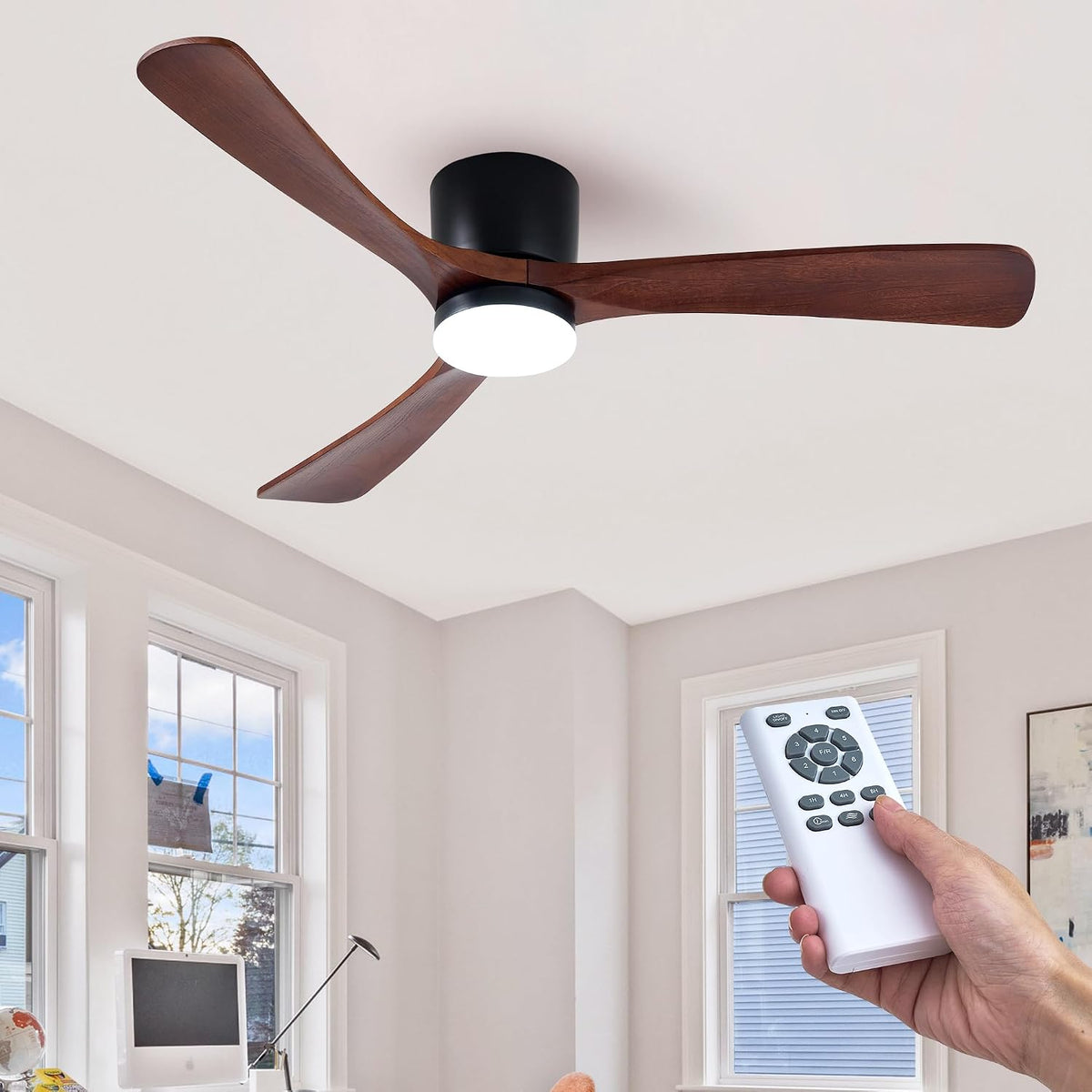 52-Inch Low-Profile Ceiling Fan with Integrated Light and Remote Control